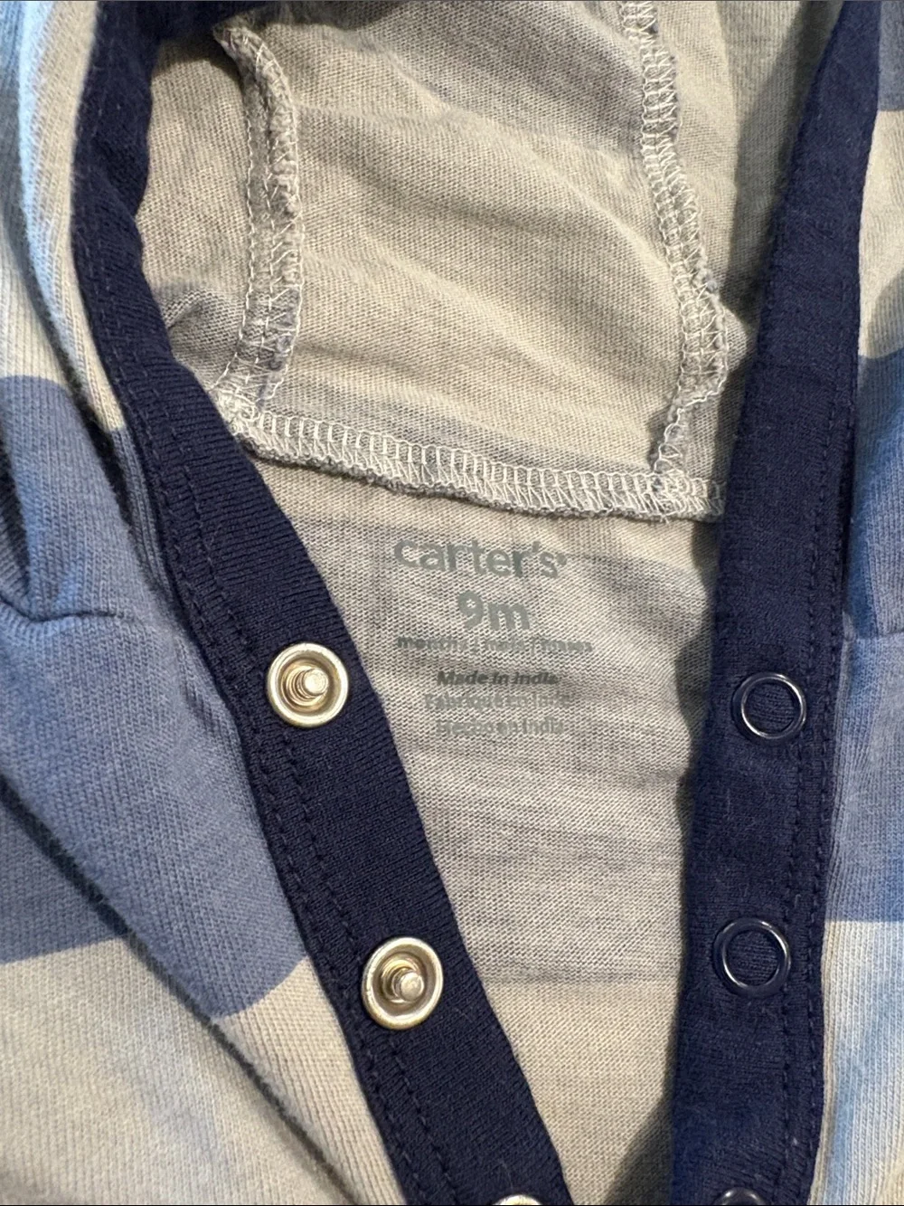 Carter's Blue & Gray Striped Hooded One-Piece with Truck-Print Bodysuit 9 Months